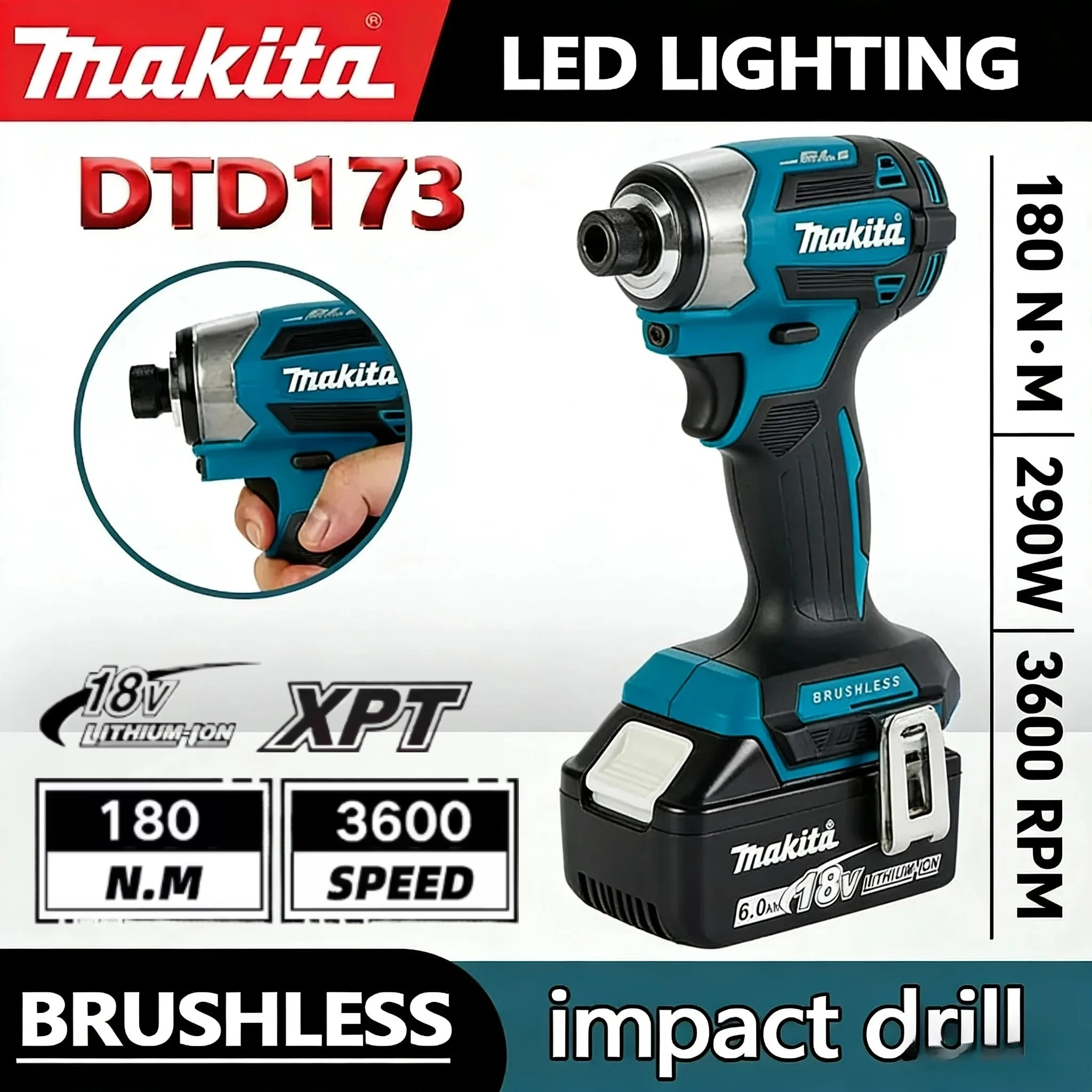 Power Drill Cordless - Makita DTD173 Brushless Impact Screwdriver Rechargeable