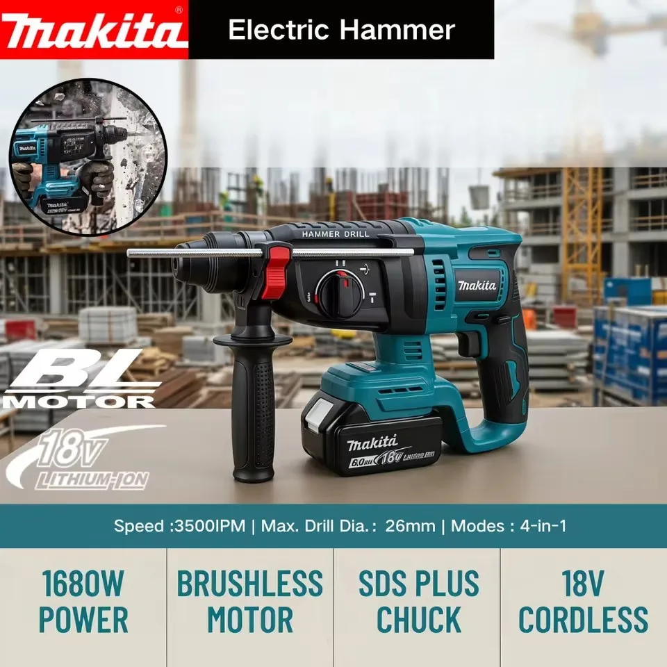 Power Drill Cordless - Makita 26MM Brushless Electric Hammer Drill