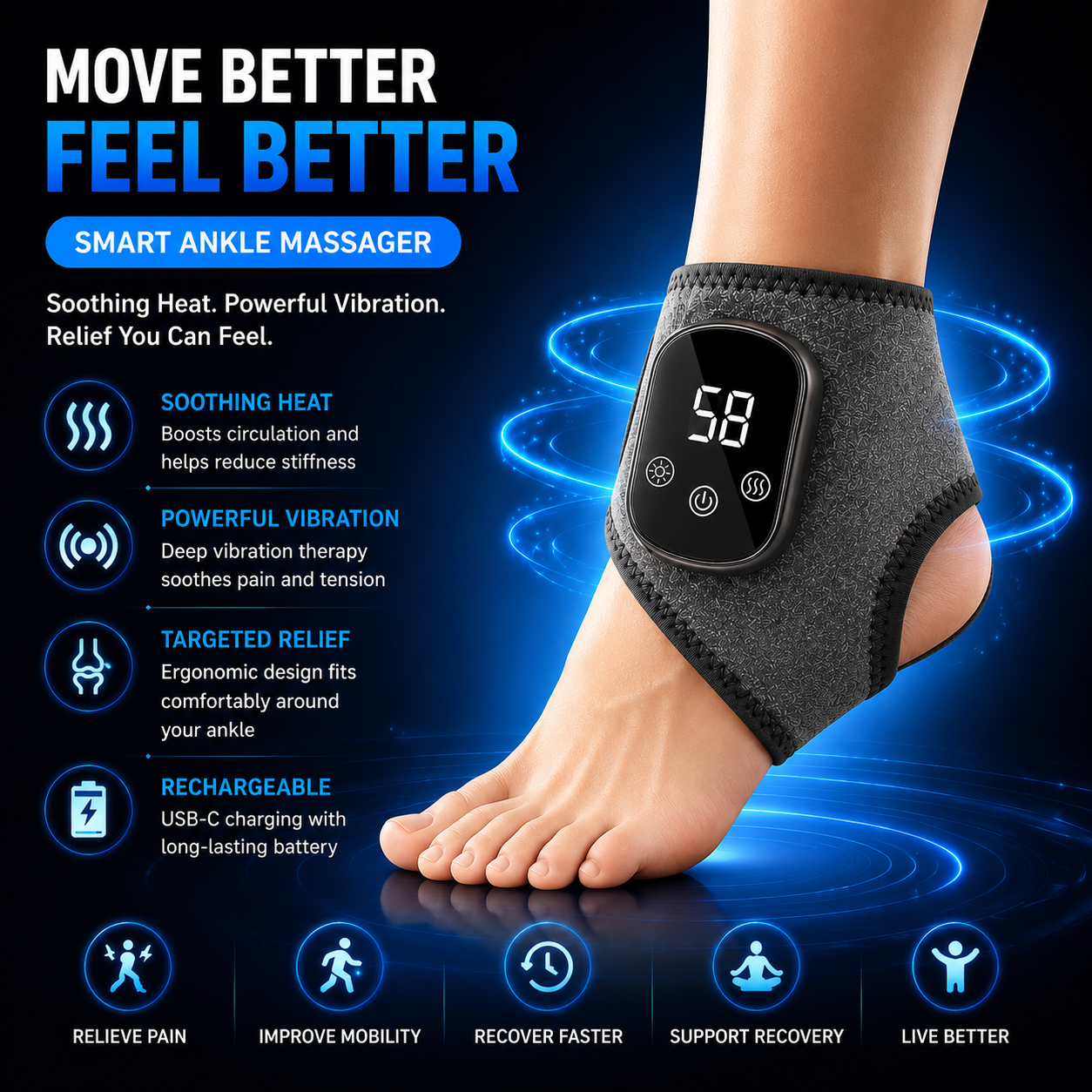Home Improvement Materials - 2x Smart Adjustable Ankle Massager –